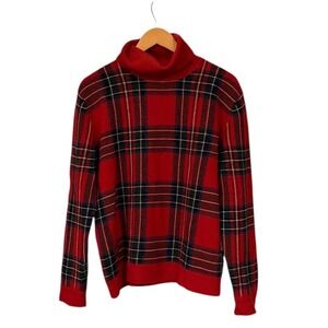 Vtg 90s Lauren Ralph Lauren Red Plaid 100% lambswool Hong Kong Sweater XL